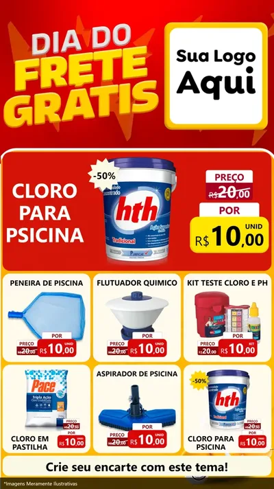 Modelo de Rede Social para Stories com o tema Dia do Frete Grátis para Produtos para Piscina