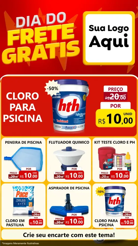 Modelo de Rede Social para Stories com o tema Dia do Frete Grátis para Produtos para Piscina