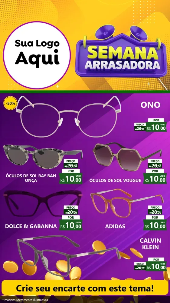 Modelo de TV para TV Vertical com o tema Semana Arrasadora para Óticas