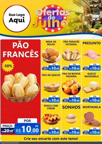 Modelo de Encarte para Encarte A4 Vertical com o tema Ofertas de Julho para Padaria
