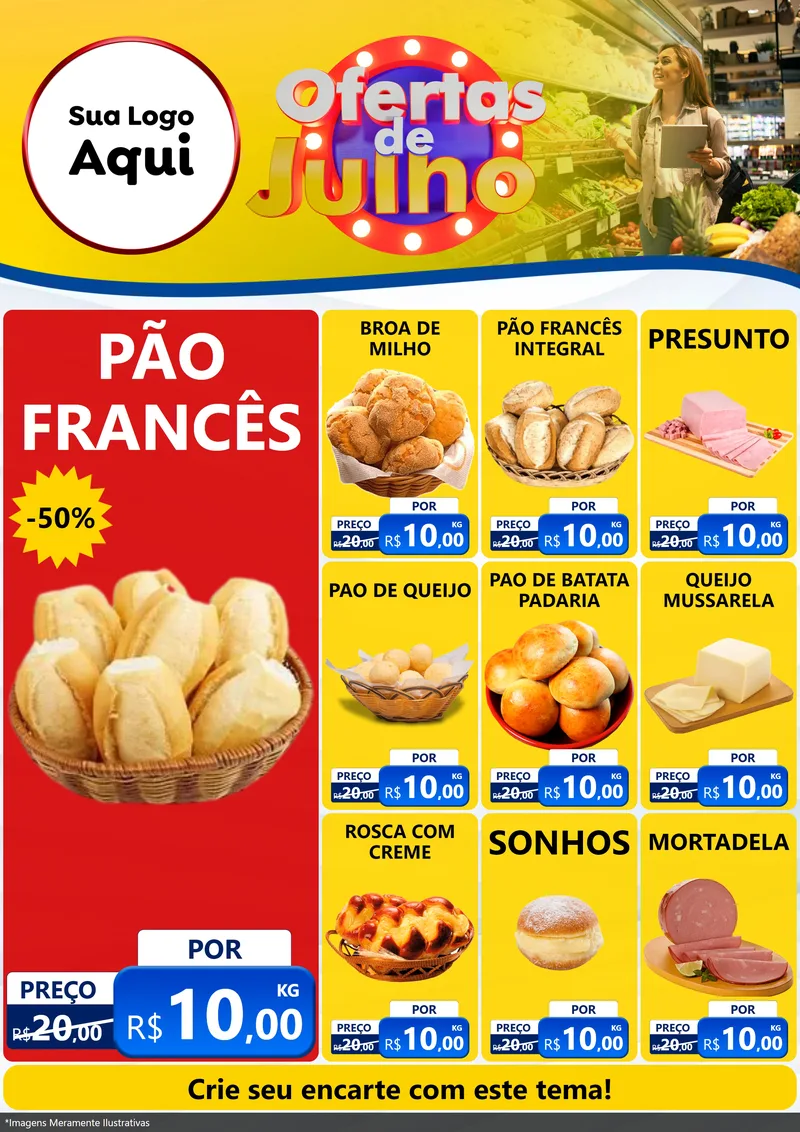 Modelo de Encarte para Encarte A4 Vertical com o tema Ofertas de Julho para Padaria