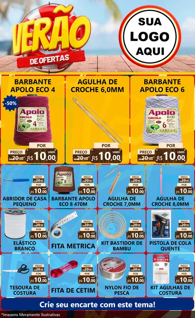 Modelo de Encarte para Encarte Grande com o tema Verão de Ofertas para Armarinho e Aviamentos