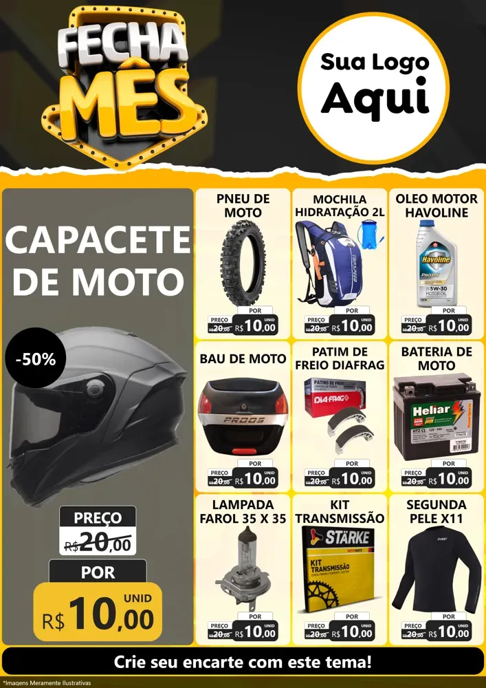 Modelo de Encarte para Encarte A4 Vertical com o tema Fecha Mês para Moto peças