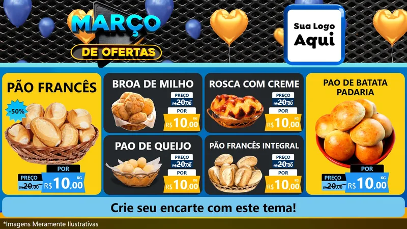 Modelo de TV para TV Horizontal com o tema Março de Ofertas para Padaria