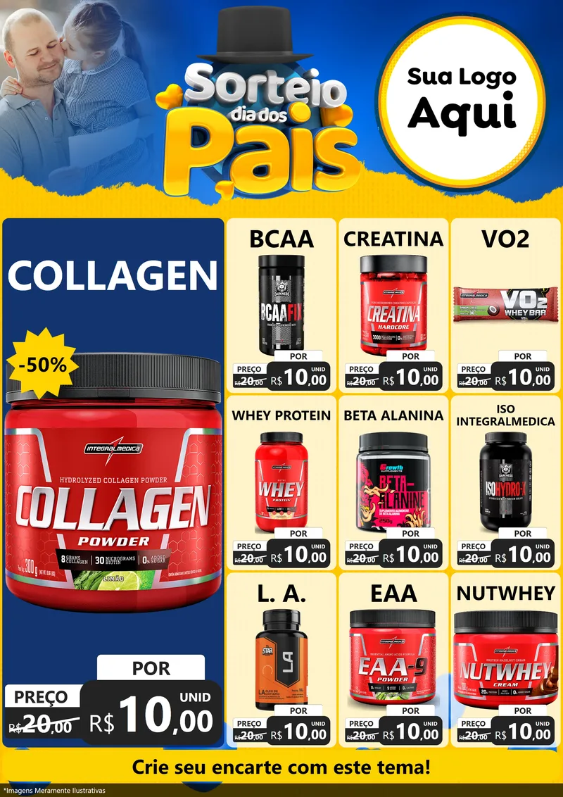 Modelo de Encarte para Encarte A4 Vertical com o tema Sorteio Dia Dos Pais para Suplementos alimentares