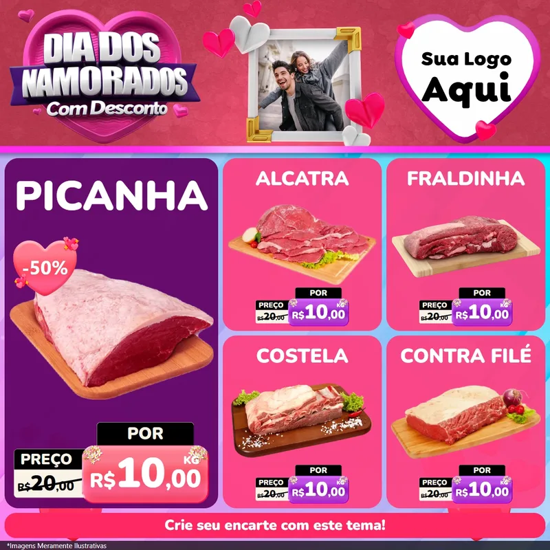 Modelo de Rede Social para Feed Facebook com o tema Dia Dos Namorados Com Desconto para Açougue