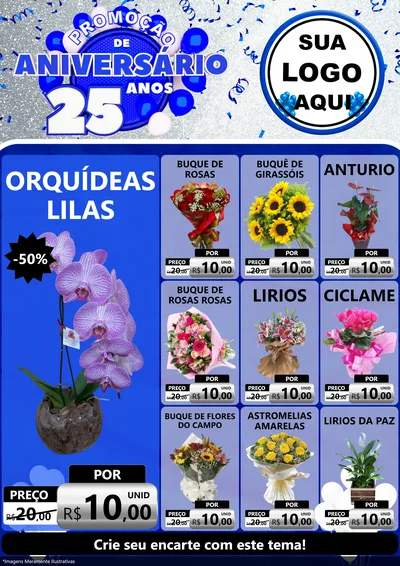 Modelo de Encarte para Encarte A4 Vertical com o tema Promoção de Aniversário - 25 Anos para Floricultura e jardim
