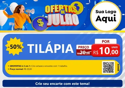 Modelo de Cartaz para Cartaz A4 Horizontal com o tema Ofertas de Julho para Peixaria