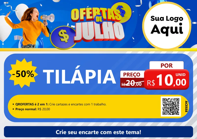 Modelo de Cartaz para Cartaz A4 Horizontal com o tema Ofertas de Julho para Peixaria