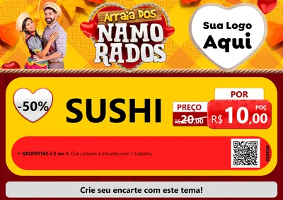 Modelo de Cartaz para Cartaz A4 Horizontal com o tema Arraiá dos Namorados para Comida japonesa
