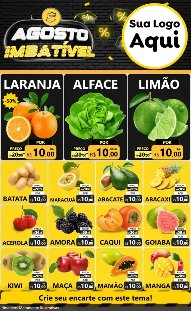 Modelo de Encarte para Encarte Grande com o tema Agosto Imbatível para Hortifrúti