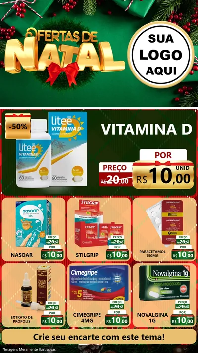 Modelo de Rede Social para Stories com o tema Ofertas de Natal para Farmácia