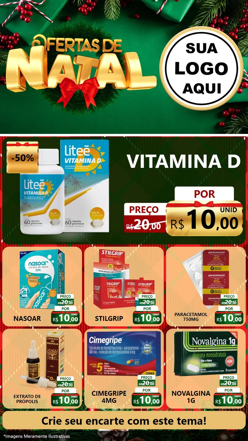 Modelo de Rede Social para Stories com o tema Ofertas de Natal para Farmácia