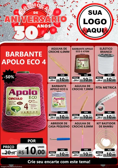 Modelo de Encarte para Encarte A4 Vertical com o tema Promoção de Aniversário - 30 Anos para Armarinho e Aviamentos