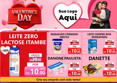 Modelo de Encarte para Encarte A4 Horizontal com o tema Valentine's Day para Frios e Laticínios