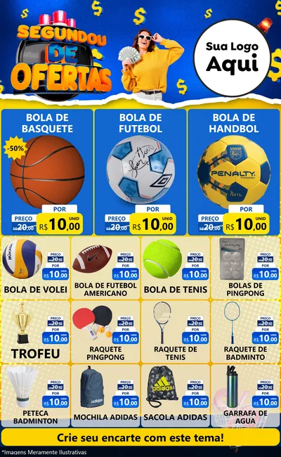 Modelo de Encarte para Encarte Grande com o tema Segundou de Ofertas para Artigos Esportivos