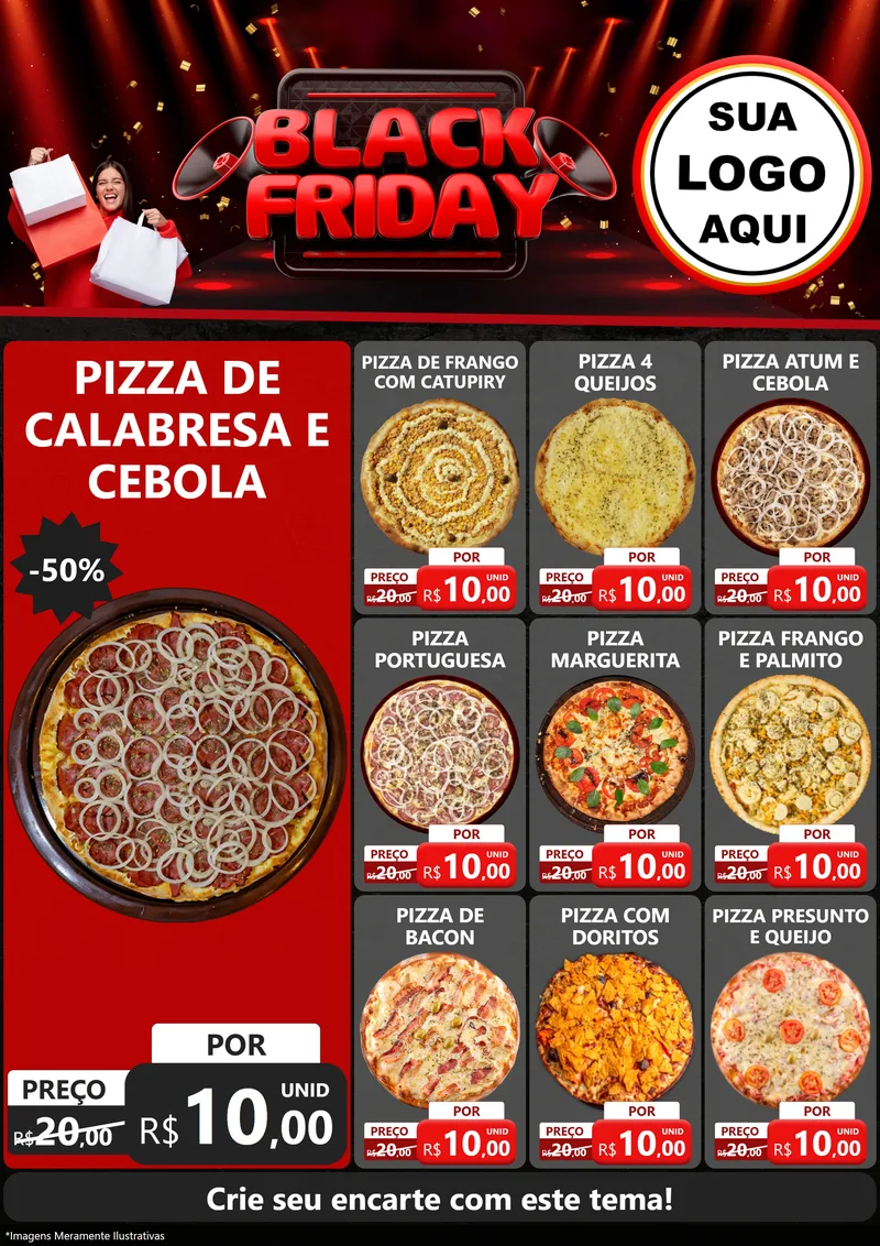 Modelo de Encarte para Encarte A4 Vertical com o tema Black Friday para Pizzaria