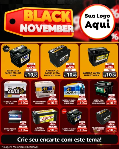 Modelo de Rede Social para Feed Instagram com o tema Black November para Baterias Elétricas