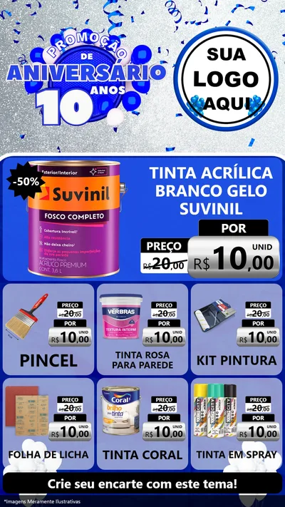 Modelo de Rede Social para Stories com o tema Promoção de Aniversário - 10 Anos para Tintas e Ferramentas