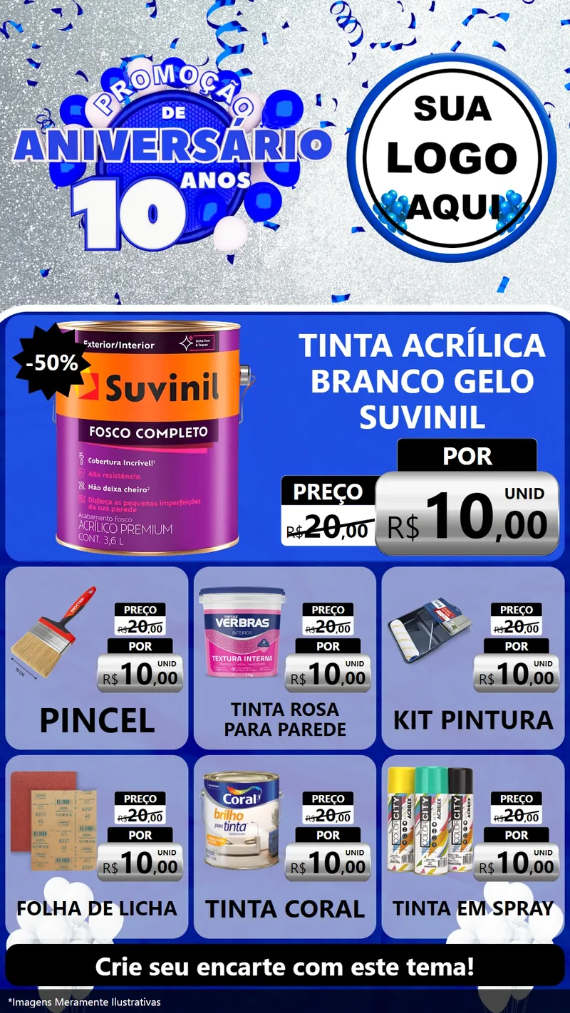 Modelo de Rede Social para Stories com o tema Promoção de Aniversário - 10 Anos para Tintas e Ferramentas