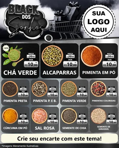 Modelo de Rede Social para Feed Instagram com o tema Black dos Sonhos para Produtos Naturais