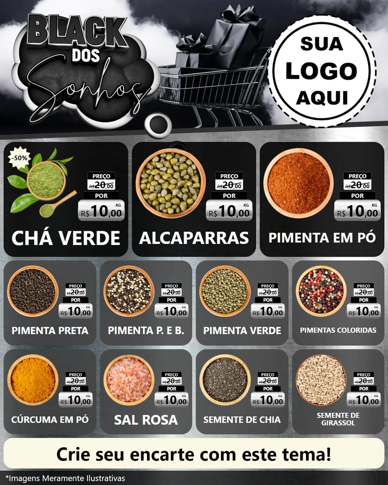 Modelo de Rede Social para Feed Instagram com o tema Black dos Sonhos para Produtos Naturais
