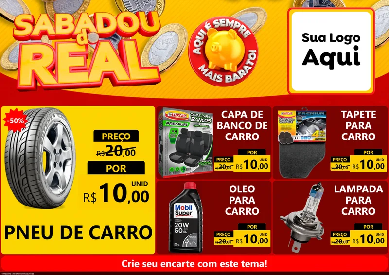 Modelo de Encarte para Encarte A4 Horizontal com o tema Sabadou do Real para Auto peças