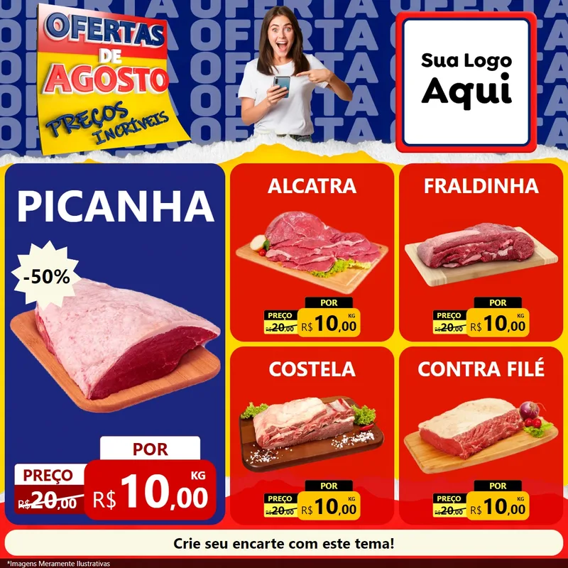 Modelo de Rede Social para Feed Facebook com o tema Ofertas de Agosto - Preços Incríveis para Açougue