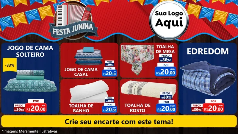 Modelo de TV para TV Horizontal com o tema Festa Junina para Cama, Mesa e Banho