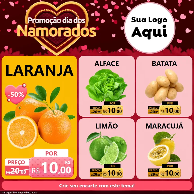 Modelo de Rede Social para Feed Facebook com o tema Promoção Dia Dos Namorados para Hortifrúti