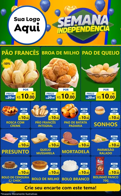 Modelo de Encarte para Encarte Grande com o tema Semana da Independência para Padaria