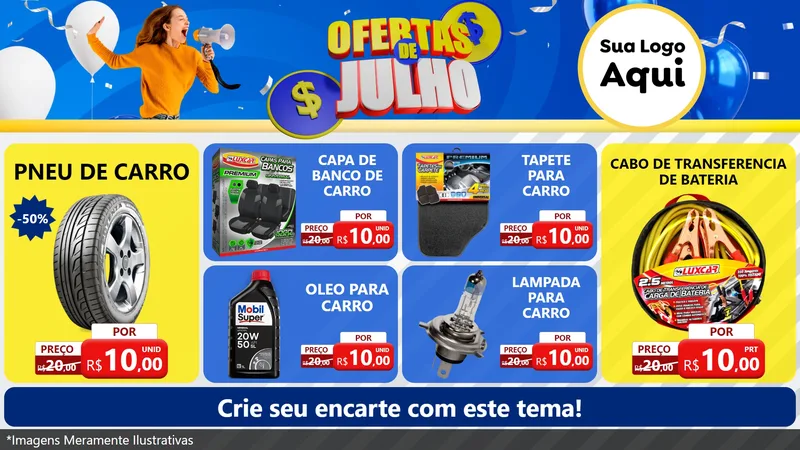 Modelo de TV para TV Horizontal com o tema Ofertas de Julho para Auto peças