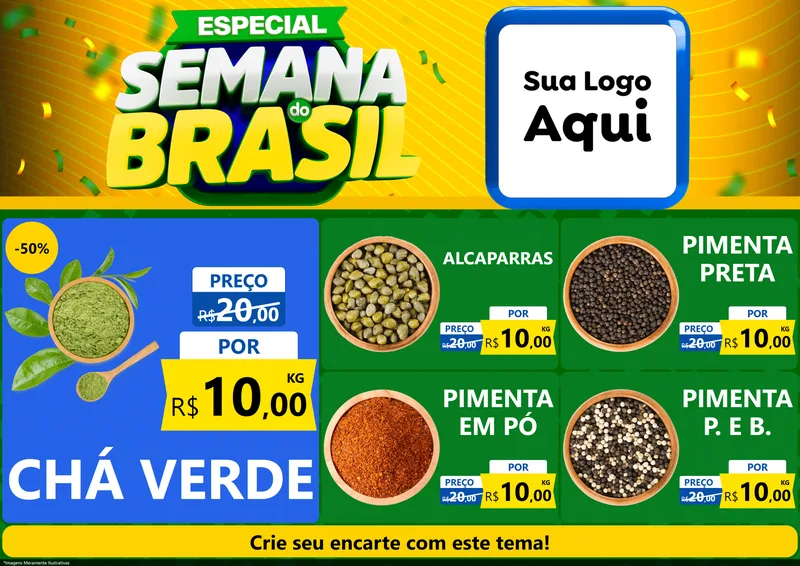 Modelo de Encarte para Encarte A4 Horizontal com o tema Especial Semana do Brasil para Produtos Naturais