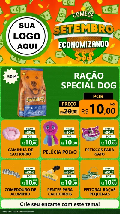 Modelo de Rede Social para Stories com o tema Comece Setembro Economizando para Pet Shop