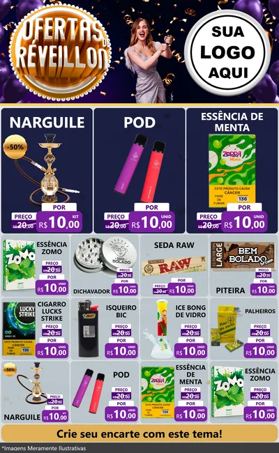 Modelo de Encarte para Encarte Grande com o tema Ofertas de Réveillon para Tabacaria