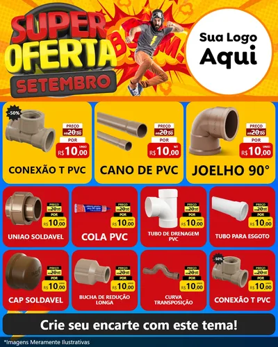 Modelo de Rede Social para Feed Instagram com o tema Super Oferta Setembro para Tubos e conexões