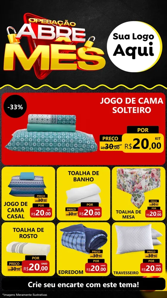 Modelo de Rede Social para Stories com o tema Operação Abre Mês para Cama, Mesa e Banho