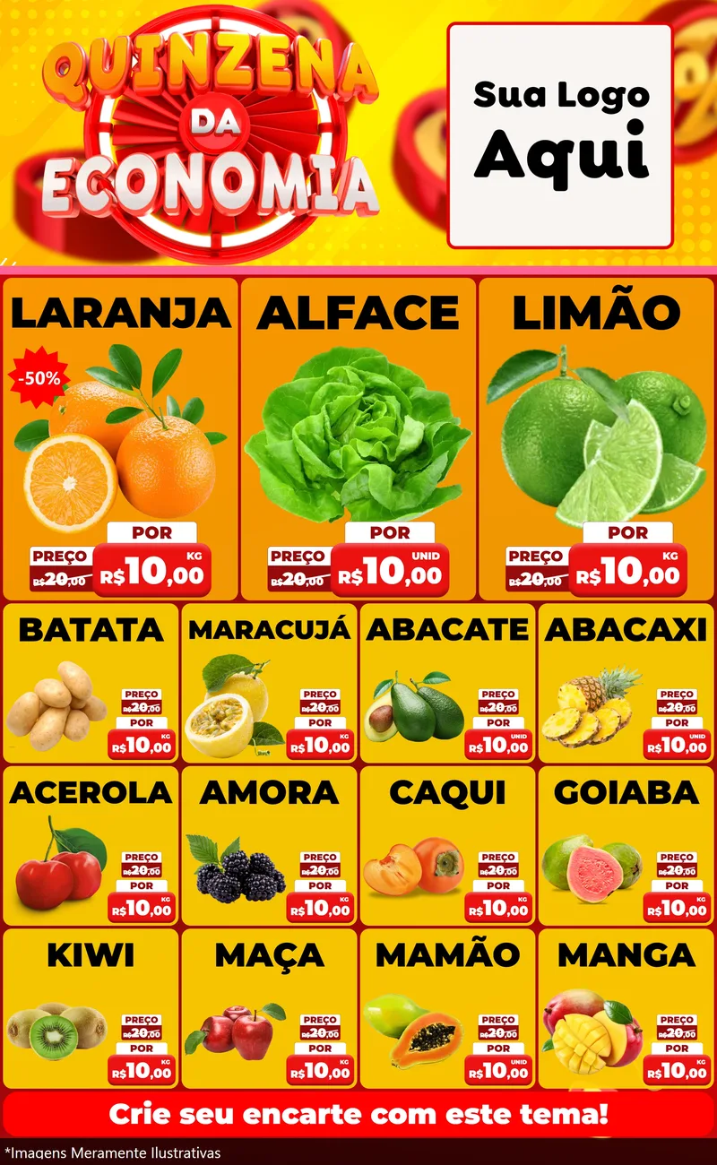 Modelo de Encarte para Encarte Grande com o tema Quinzena Da Economia para Hortifrúti