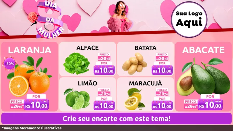 Modelo de TV para TV Horizontal com o tema Dia da Mulher para Hortifrúti