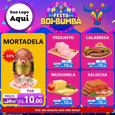 Modelo de Rede Social para Feed Facebook com o tema Festa Boi-Bumbá para Frios e Laticínios