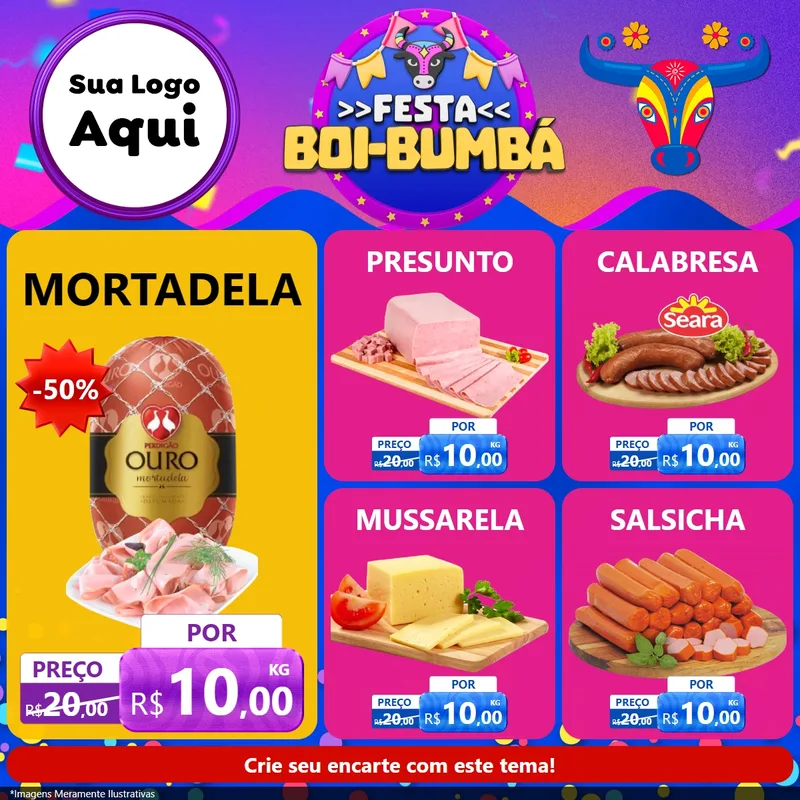 Modelo de Rede Social para Feed Facebook com o tema Festa Boi-Bumbá para Frios e Laticínios