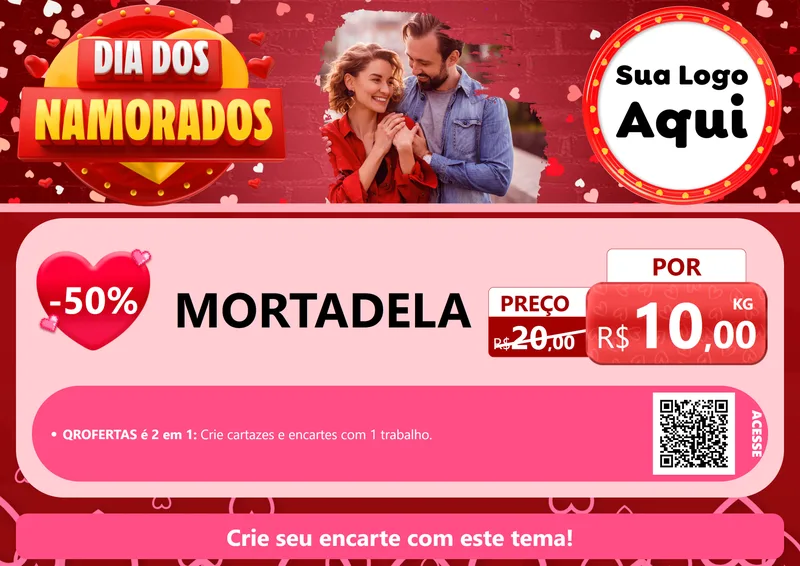 Modelo de Cartaz para Cartaz A4 Horizontal com o tema Dia Dos Namorados para Frios e Laticínios