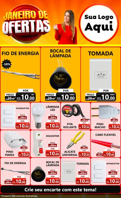 Modelo de Encarte para Encarte Grande com o tema Janeiro de Ofertas para Materiais Elétricos