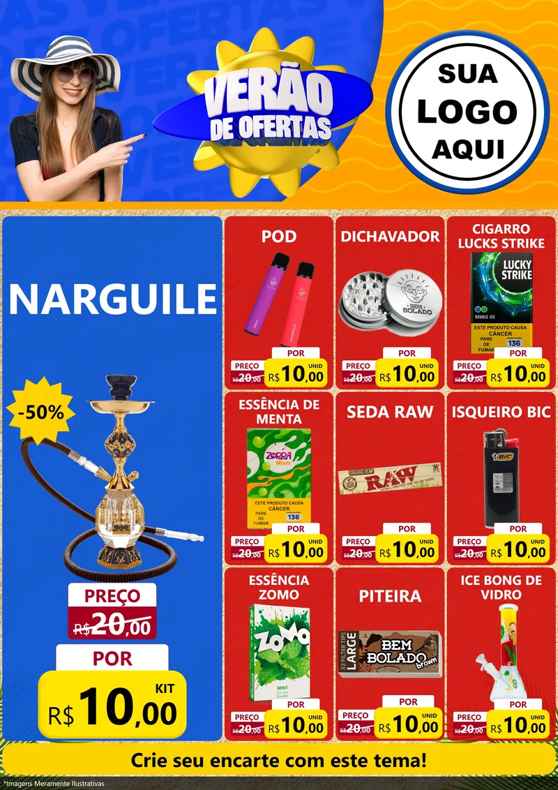 Modelo de Encarte para Encarte A4 Vertical com o tema Verão de Ofertas para Tabacaria