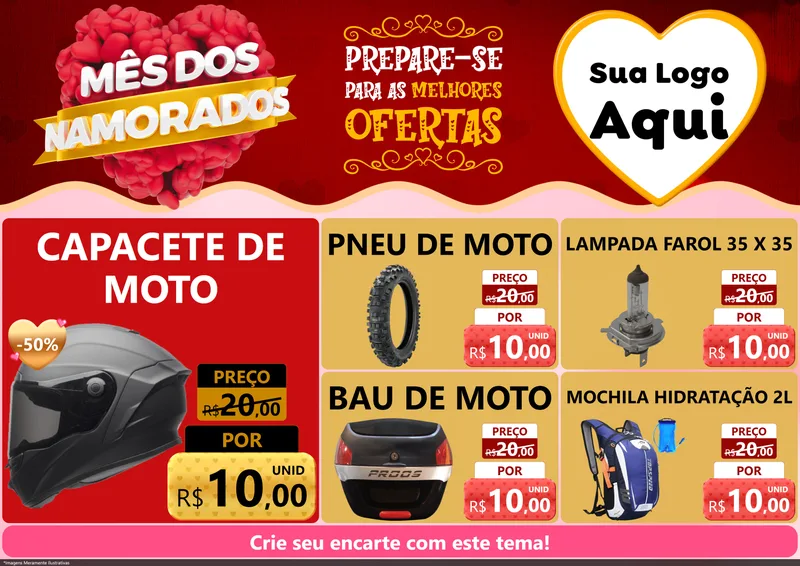 Modelo de Encarte para Encarte A4 Horizontal com o tema Mês dos Namorados para Moto peças