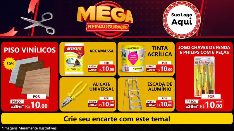 Modelo de TV para TV Horizontal com o tema Mega Reinauguração para Material para Construção