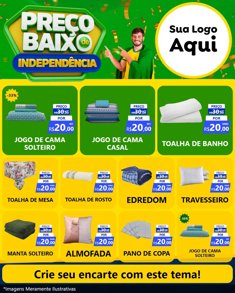 Modelo de Rede Social para Feed Instagram com o tema Preço Baixo de Independência para Cama, Mesa e Banho