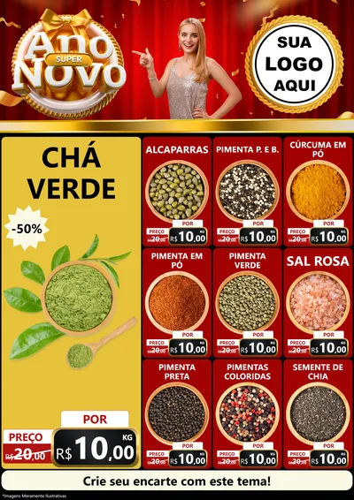 Modelo de Encarte para Encarte A4 Vertical com o tema Super Ano Novo para Produtos Naturais