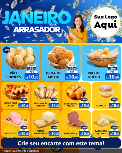 Modelo de Rede Social para Feed Instagram com o tema Janeiro Arrasador para Padaria