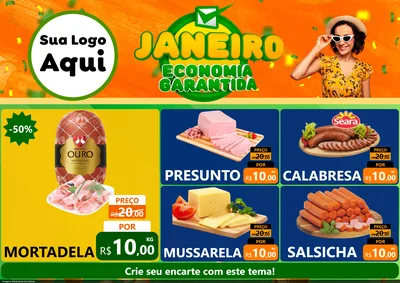 Modelo de Encarte para Encarte A4 Horizontal com o tema Janeiro - Economia Garantida para Frios e Laticínios